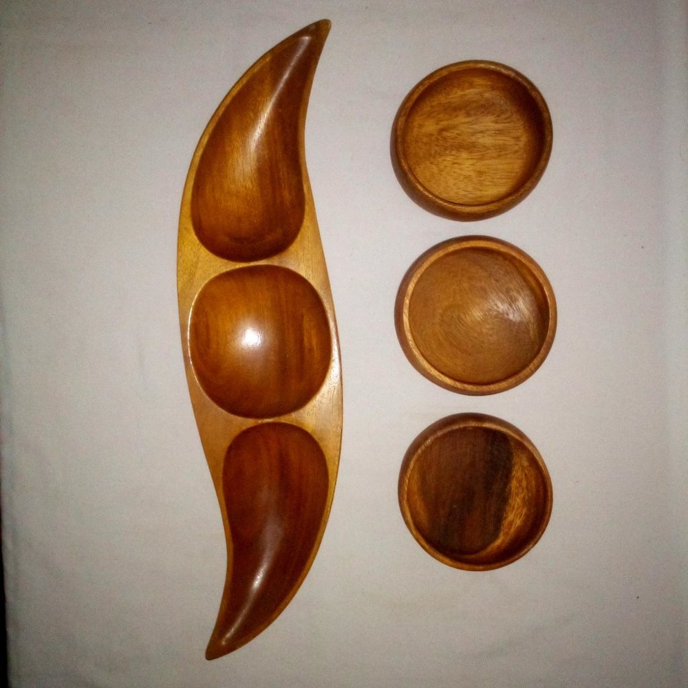 Mid Century Modern Monkey Wood Serving Bowls Bundle: (4) Piece. Vintage. Retro - Picture 1 of 3